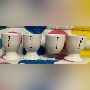 Rae Dunn Cream Egg Cups with Black Lettering